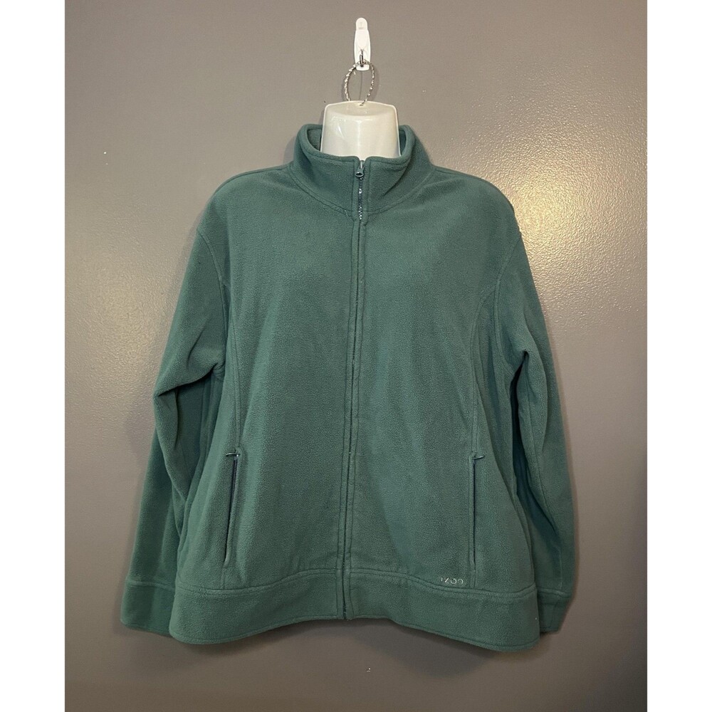 Izod Fleece Jacket Womens Large Green Full Zip Pockets Cozy Outdoor Pullover